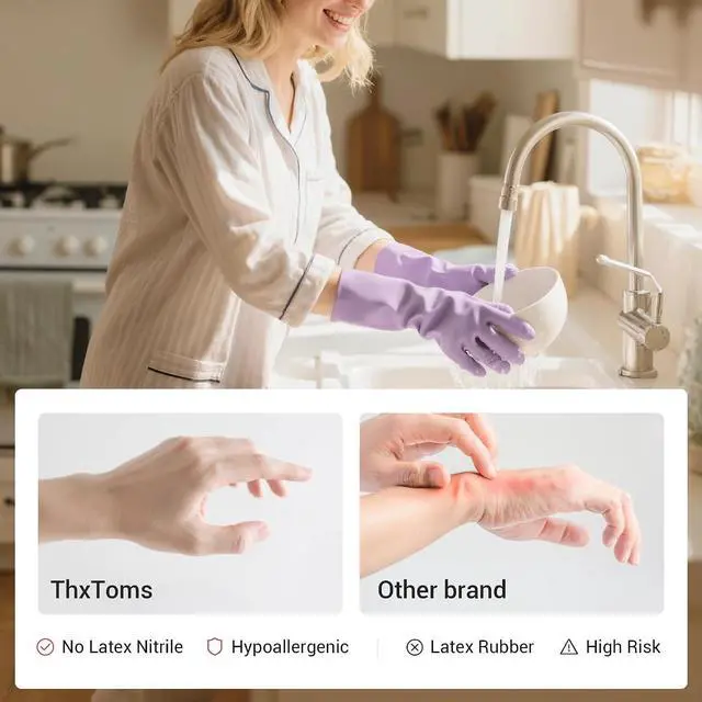 Alt view image 2 of 5 - ThxToms Reusable Nitrile Dishwashing Gloves, Latex Free, 10 Mil, M