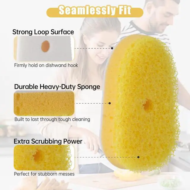 Alt view image 2 of 7 - 8 Packs Dish Wand Sponge Refills for Scrub Daddy Dish Daddy - Replacement Heads for Dish Sponges, Non Scratch Dish Washing Scrubbers, Ideal for Kitchen Cleaning, Yellow (Only Sponge Heads)