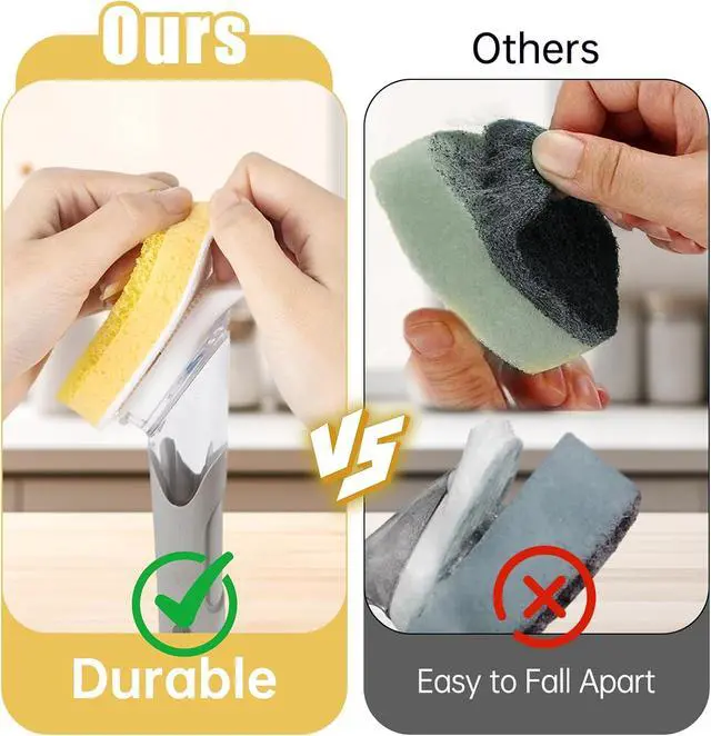 Alt view image 4 of 7 - 8 Packs Dish Wand Sponge Refills for Scrub Daddy Dish Daddy - Replacement Heads for Dish Sponges, Non Scratch Dish Washing Scrubbers, Ideal for Kitchen Cleaning, Yellow (Only Sponge Heads)