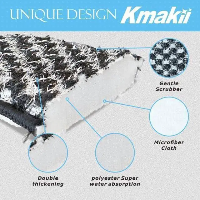 Alt view image 3 of 7 - KMAKII Bamboo Fiber Scrub Sponges, Non-Scratch & Durable,6.3 × 3.1 inches , Black, 4-Pack