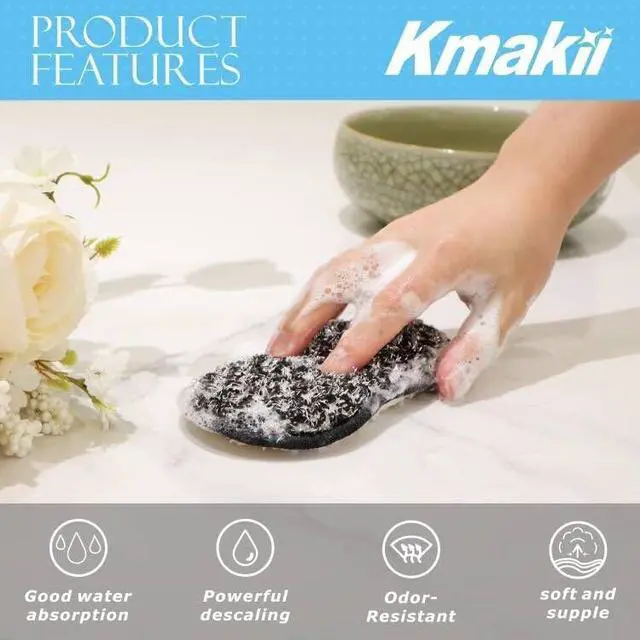 Alt view image 5 of 7 - KMAKII Bamboo Fiber Scrub Sponges, Non-Scratch & Durable,6.3 × 3.1 inches , Black, 4-Pack