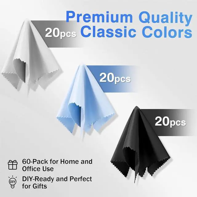 Alt view image 6 of 7 - 60-Pack Microfiber Cleaning Cloths for Glasses, 6x7 Inch Premium Lens Cleaning Cloth for Screens, Cameras, Eyeglasses, Cell Phone, LCD TV ScreensBlackGrey and Light Blue