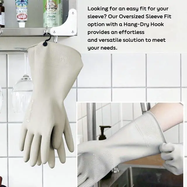 Alt view image 5 of 7 - Myungjin 2 Pairs Reusable Waterproof Non-Slip Honeycomb Grip Latex Rubber Gloves with Hang-Dry Hooks/Hanging Loops for Dishwashing Household Cleaning Cooking (Medium)