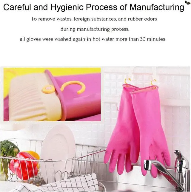 Alt view image 4 of 7 - Myungjin 2 Pairs Reusable Waterproof Non-Slip Honeycomb Grip Latex Rubber Gloves with Hang-Dry Hooks/Hanging Loops for Dishwashing Household Cleaning Cooking (Medium)