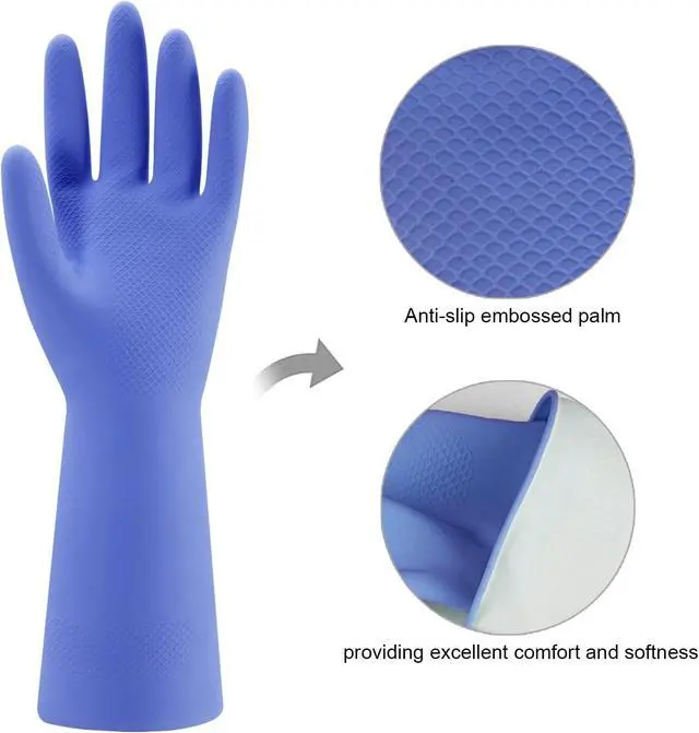 Alt view image 2 of 6 - Rubber Kitchen Dishwashing Gloves - 4 Pairs Colorful Reusable Household Cleaning Gloves for Washing Dishes and Cleaning Tasks, Flexible Long-lasting and Non-Slip (Medium, Blue+Pink+Yellow+Red)