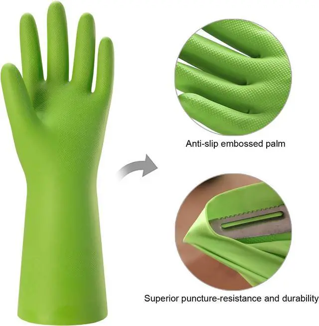 Alt view image 2 of 6 - Bamllum 3 Pairs Rubber Cleaning Gloves for Household - Reusable Dishwashing Gloves for Kitchen, Flexible Long-lasting & Waterproof (Medium, Green+Red+Orange)