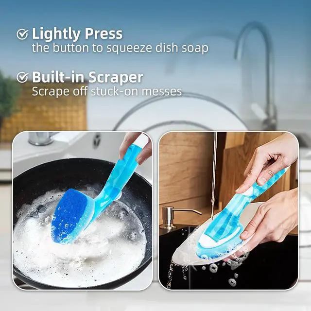 Alt view image 5 of 6 - Non-Scratch Dishwand Refills 6 Pack, Scratch-Free Replacement Sponge Heads for Dish Wand, Dishwashing Soap Dispensing Refills, Gentle Scrubber Pads for Kitchen Dishes Sink Cleaning