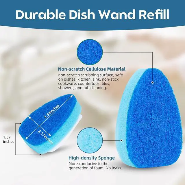 Alt view image 4 of 6 - Non-Scratch Dishwand Refills 6 Pack, Scratch-Free Replacement Sponge Heads for Dish Wand, Dishwashing Soap Dispensing Refills, Gentle Scrubber Pads for Kitchen Dishes Sink Cleaning
