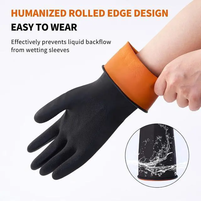 Alt view image 2 of 7 - Bamllum Reusable Rubber Dishwashing Gloves, Black, 4 Pairs, Medium