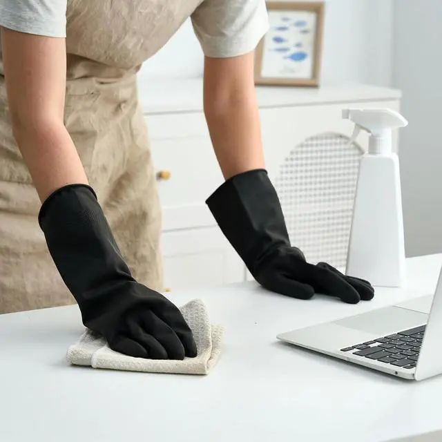 Alt view image 3 of 7 - Bamllum Reusable Rubber Dishwashing Gloves, Black, 4 Pairs, Medium