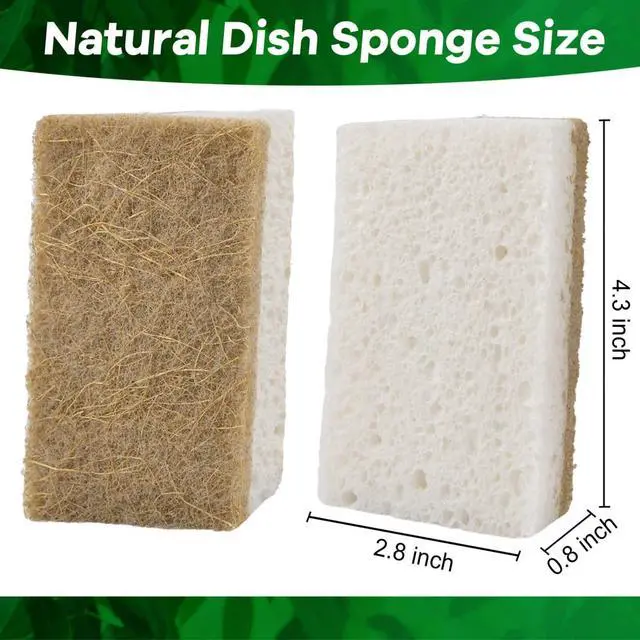 Alt view image 2 of 7 - YoleShy Natural Sponges Kitchen Biodegradable Dish Sponge for Washing Dishes Compostable Coconut Walnut and Cellulose Plant Based, 10 Pack