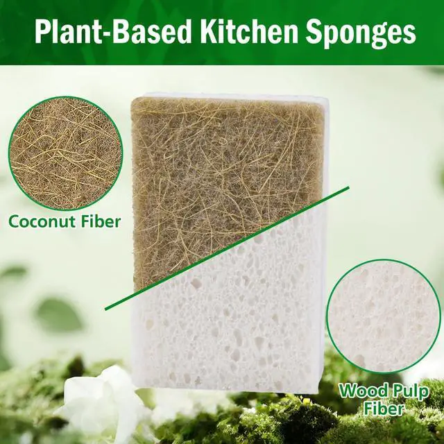 Alt view image 4 of 7 - YoleShy Natural Sponges Kitchen Biodegradable Dish Sponge for Washing Dishes Compostable Coconut Walnut and Cellulose Plant Based, 10 Pack
