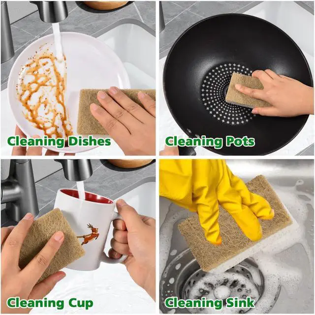 Alt view image 3 of 7 - YoleShy Natural Sponges Kitchen Biodegradable Dish Sponge for Washing Dishes Compostable Coconut Walnut and Cellulose Plant Based, 10 Pack