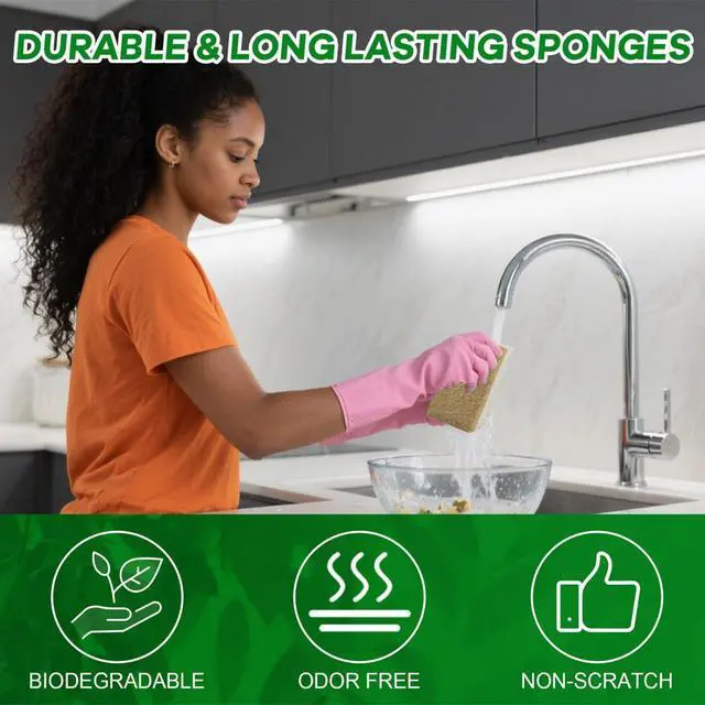Alt view image 5 of 7 - YoleShy Natural Sponges Kitchen Biodegradable Dish Sponge for Washing Dishes Compostable Coconut Walnut and Cellulose Plant Based, 10 Pack