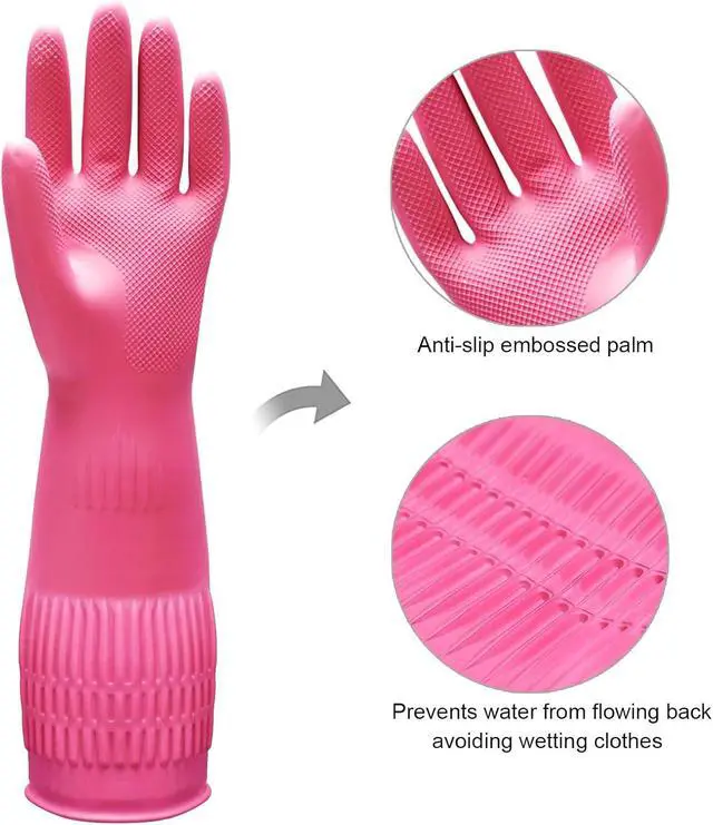 Alt view image 2 of 6 - Bamllum 3 Pairs of Rubber Dishwashing Gloves for Kitchen and Household Cleaning Long Cuff 15", Reusable, Flexible Long-lasting and Non-Slip (Red+Yellow+Green, Medium)