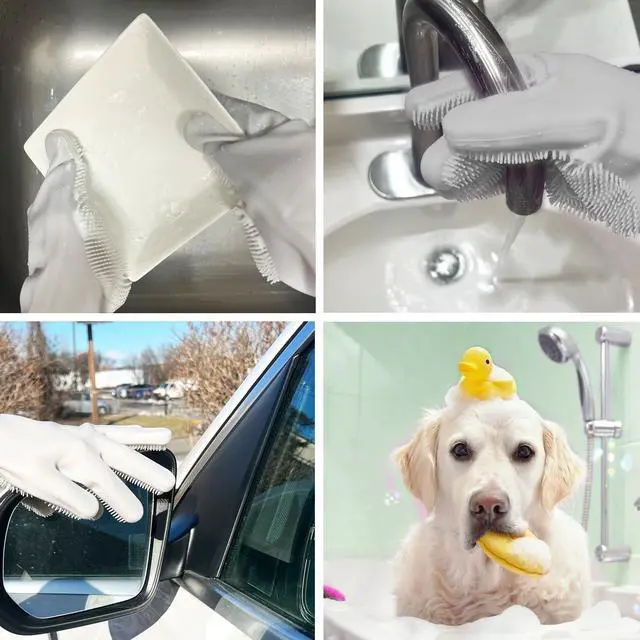 Alt view image 4 of 7 - Silicone Magic Gloves: Ultimate Cleaning Gloves for Dishwashing, Kitchen, Pet, and Car - Heat & Cold Resistant, Non-Slip, Reusable - Eco-Friendly Scrubbing Gloves for Household Cleaning Food Grade