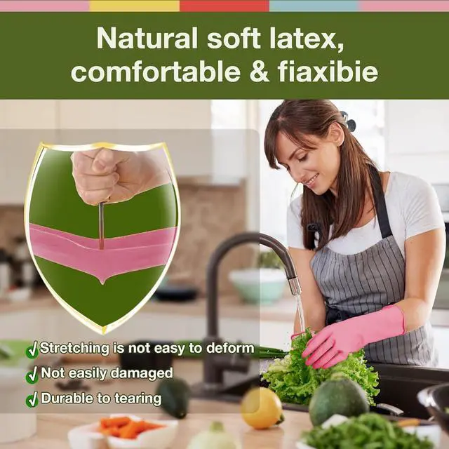 Alt view image 2 of 7 - Rubber Cleaning Gloves Dishwashing 5 Pairs Kitchen Gloves Reusable Medium