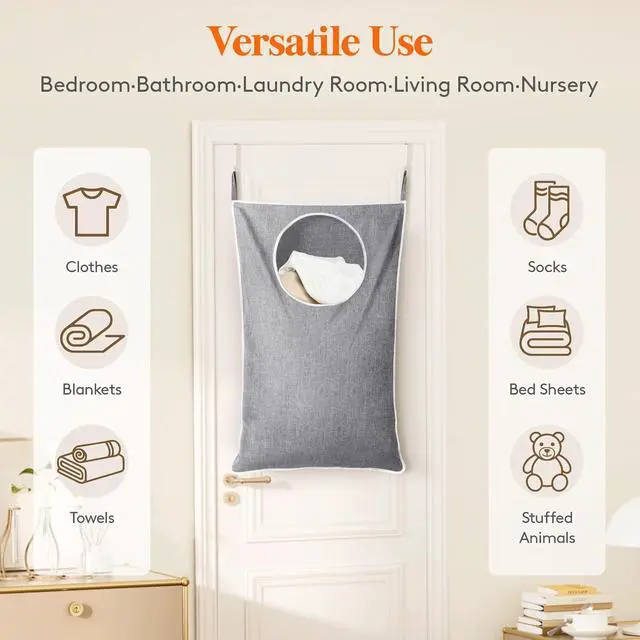 Alt view image 5 of 7 - Lifewit 1 Pack Over Door Laundry Hamper, Collapsible Hanging, Light Gray