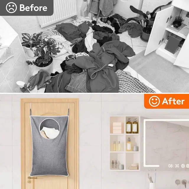 Alt view image 7 of 7 - Lifewit 1 Pack Over Door Laundry Hamper, Collapsible Hanging, Light Gray
