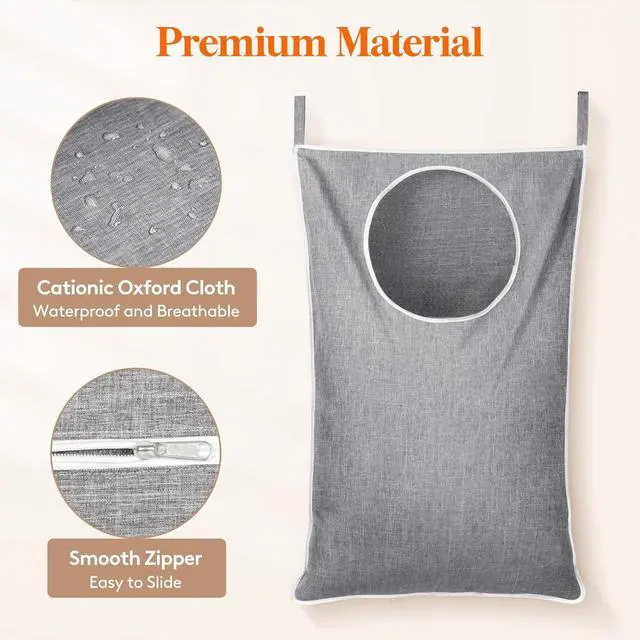 Alt view image 6 of 7 - Lifewit 1 Pack Over Door Laundry Hamper, Collapsible Hanging, Light Gray
