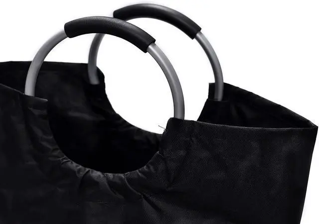 Alt view image 3 of 6 - Handy Laundry Large Collapsible Laundry Basket Hamper 60L Waterproof Oxford Fabric, Durable Foldable Clothes Hamper with Soft Grip Aluminum Handles for Dorm, Bedroom, Home, Black