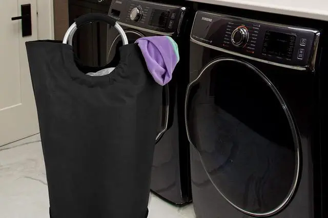 Alt view image 6 of 6 - Handy Laundry Large Collapsible Laundry Basket Hamper 60L Waterproof Oxford Fabric, Durable Foldable Clothes Hamper with Soft Grip Aluminum Handles for Dorm, Bedroom, Home, Black