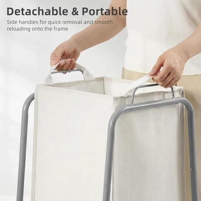 Alt view image 4 of 7 - STORAGE MANIAC Metal Rack Laundry Hamper, 85L Large Laundry Basket with Convenient Handle, Freestanding Dirty Clothes Hamper for for Dorm, College, Small Space, Closet, Bedroom, Beige