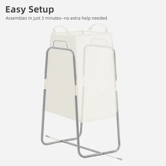 Alt view image 7 of 7 - STORAGE MANIAC Metal Rack Laundry Hamper, 85L Large Laundry Basket with Convenient Handle, Freestanding Dirty Clothes Hamper for for Dorm, College, Small Space, Closet, Bedroom, Beige
