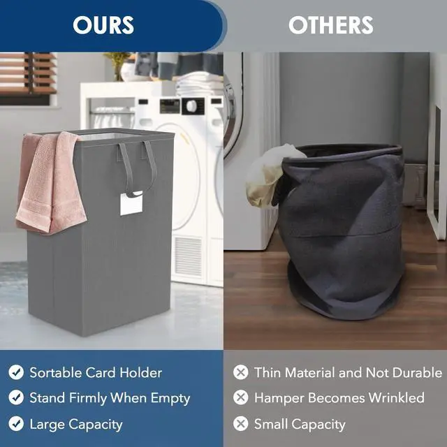 Alt view image 3 of 7 - 75L Large Laundry Hamper with Handles, Dirty Clothes Hamper for Bedroom Waterproof, Freestanding Tall Laundry Basket Waterproof, Hamper for Bedroom, Bathroom, Dorm, Toys Storage(Grey