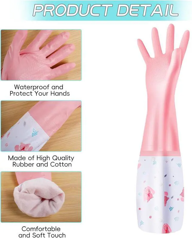 Alt view image 3 of 7 - XJMWXHFC 3Pcs Reusable Dishwashing Gloves, Waterproof Long Cuff Non-Slip Household Gloves With Cotton Lined For Laundry, Cleaning, Working, Gardening