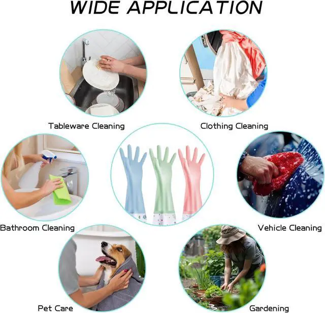 Alt view image 6 of 7 - XJMWXHFC 3Pcs Reusable Dishwashing Gloves, Waterproof Long Cuff Non-Slip Household Gloves With Cotton Lined For Laundry, Cleaning, Working, Gardening