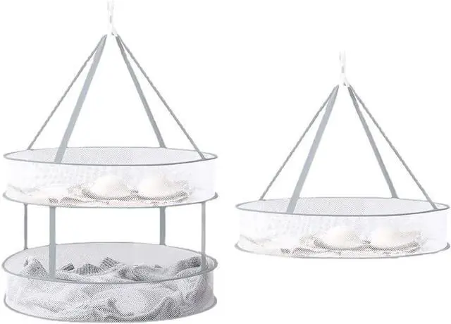 Main image of 2 Pack Drying Rack Clothing Collapsible Laundry Basket 23'' Folding Hanging Dry Net Mesh Dryer with Hook for Clothes Drying Household Lingerie Sweater Blouse Herb (1Tier+2Tier)