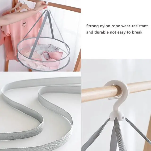 Alt view image 3 of 7 - 2 Pack Drying Rack Clothing Collapsible Laundry Basket 23'' Folding Hanging Dry Net Mesh Dryer with Hook for Clothes Drying Household Lingerie Sweater Blouse Herb (1Tier+2Tier)