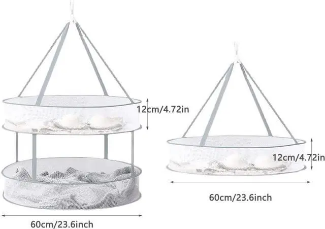 Alt view image 4 of 7 - 2 Pack Drying Rack Clothing Collapsible Laundry Basket 23'' Folding Hanging Dry Net Mesh Dryer with Hook for Clothes Drying Household Lingerie Sweater Blouse Herb (1Tier+2Tier)