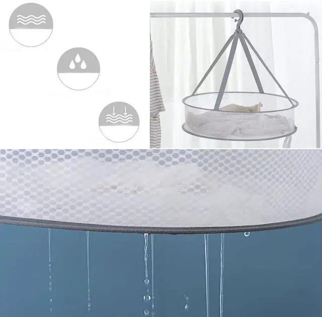 Alt view image 5 of 7 - 2 Pack Drying Rack Clothing Collapsible Laundry Basket 23'' Folding Hanging Dry Net Mesh Dryer with Hook for Clothes Drying Household Lingerie Sweater Blouse Herb (1Tier+2Tier)