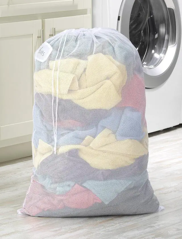 Alt view image 2 of 3 - Whitmor Mesh Laundry Bag w/ID Tag White