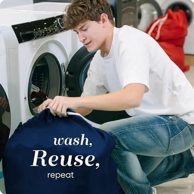 Alt view image 4 of 5 - Laundry Bag - Locking Drawstring Closure and Machine Washable. These Bags will Fit a Laundry Basket or Hamper and Strong Enough to Carry up to Three Loads of Clothes. (Denim)