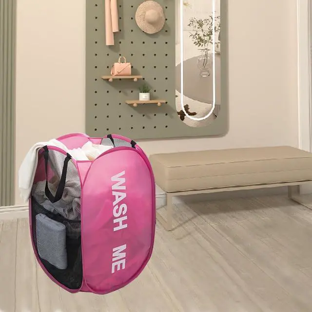 Alt view image 4 of 7 - Larpur Pop Up Laundry Baskets, 2 Pack Mesh Laundry Hampers with Handles, Collapsible Clothes Hampers Mesh Basket for Home, Dorm, Travel (Gray + Pink)