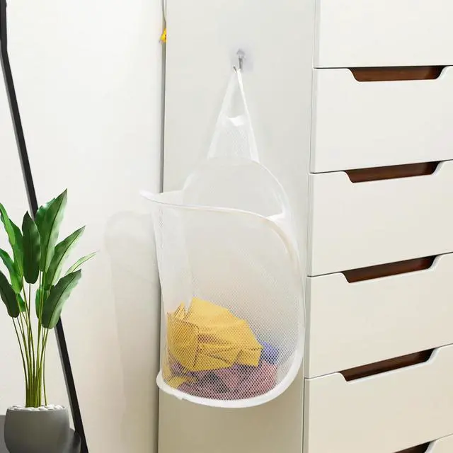 Alt view image 6 of 7 - Mozeat Lens Space-Saving Hanging Laundry Hamper, White, Polyester, Portable, Hangable, Foldable