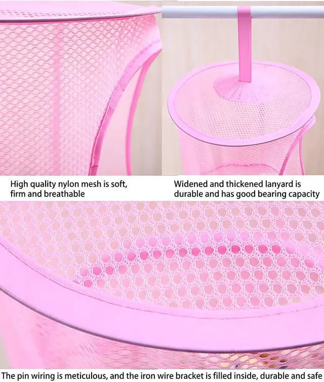 Alt view image 4 of 6 - Mesh Hanging Storage Basket with 3 Tiers,Foldable Hanging Storage Organizer Net Bag for Toys,Space Saving Clothes Lingerie Bra Underwear Socks Hanging Mesh Drying Net Laundry Hamper (Blue)