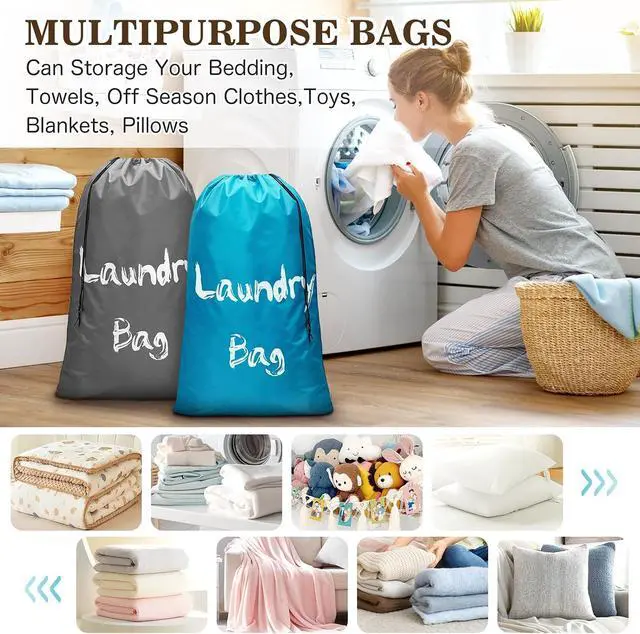 Alt view image 2 of 6 - 2 Pack XL Travel Laundry Bags for Dirty Clothes - Extra Large Heavy Duty Drawstring Laundry Bag Holds 4 Loads - Cruise Ship, Camping, Road Trip, Vacation Essentials Must Haves 2025 2026
