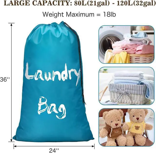Alt view image 3 of 6 - 2 Pack XL Travel Laundry Bags for Dirty Clothes - Extra Large Heavy Duty Drawstring Laundry Bag Holds 4 Loads - Cruise Ship, Camping, Road Trip, Vacation Essentials Must Haves 2025 2026