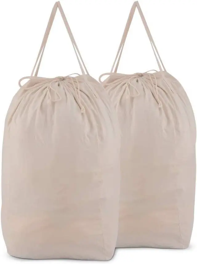 Main image of MCleanPin Washable Laundry Bags with Handles,140L Dirty Clothes Storage Bags for Laundry Hamper and Basket with Liner in College Dorm Travel, 2 Pack (Beige)
