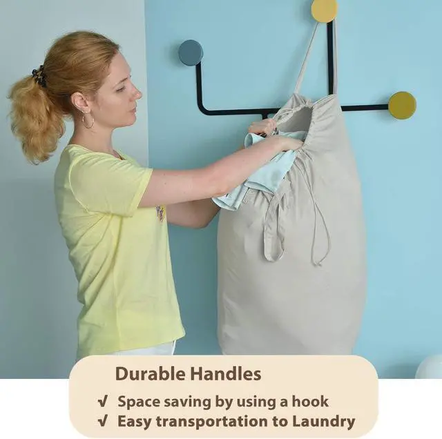 Alt view image 3 of 5 - MCleanPin Washable Laundry Bags with Handles,140L Dirty Clothes Storage Bags for Laundry Hamper and Basket with Liner in College Dorm Travel, 2 Pack (Beige)