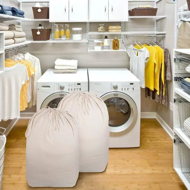Alt view image 4 of 5 - MCleanPin Washable Laundry Bags with Handles,140L Dirty Clothes Storage Bags for Laundry Hamper and Basket with Liner in College Dorm Travel, 2 Pack (Beige)
