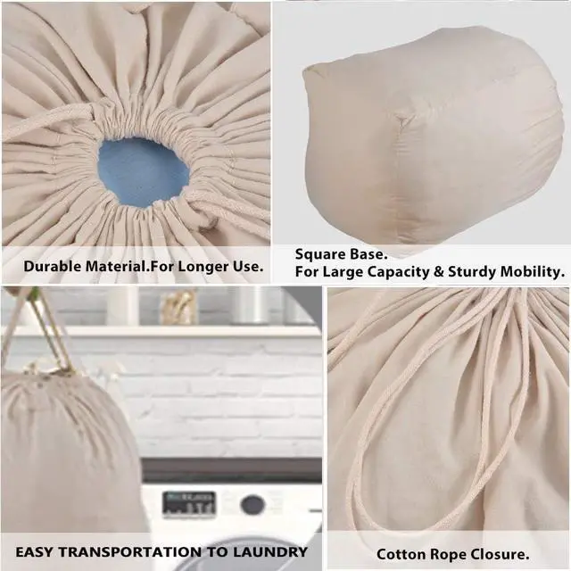 Alt view image 5 of 5 - MCleanPin Washable Laundry Bags with Handles,140L Dirty Clothes Storage Bags for Laundry Hamper and Basket with Liner in College Dorm Travel, 2 Pack (Beige)