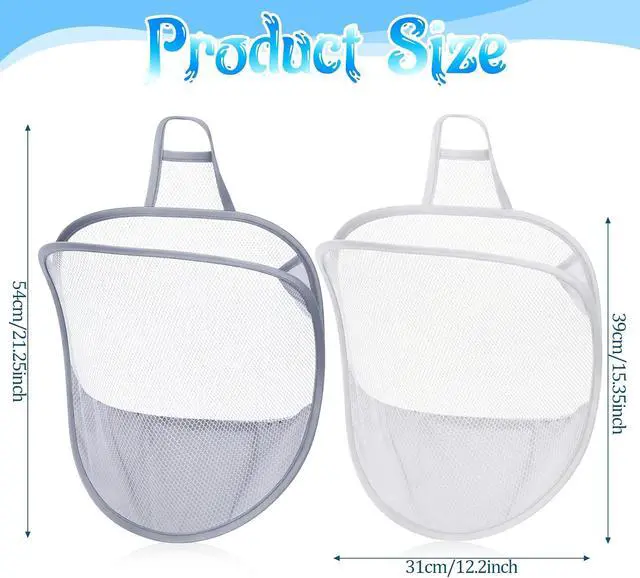 Alt view image 2 of 7 - 2 Pack Mesh Foldable Hanging Laundry Hamper, Small Wall Laundry Baskets Space-Saving Wall Hamper Portable Dirty Clothes Organizer for Home, Dorms, Hotels, RVs Grey White