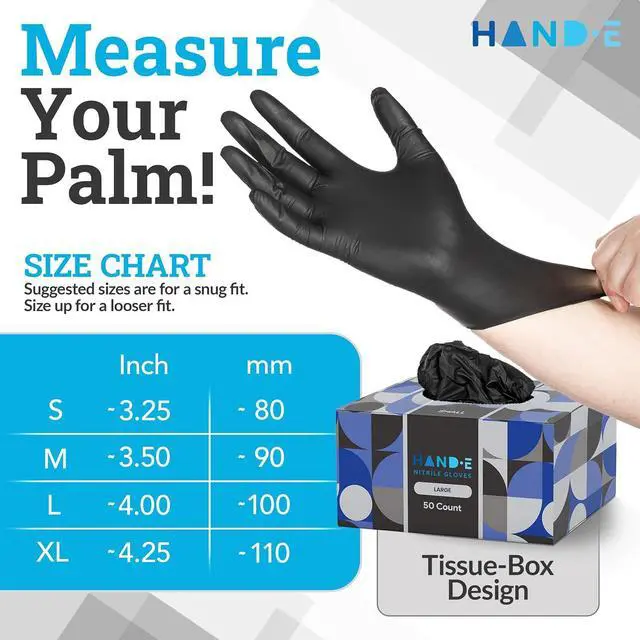 Alt view image 6 of 7 - Hand-E Touch Black Nitrile Disposable Gloves Large, 50 Count - BBQ, Tattoo, Hair Dye, Cooking, Mechanic Gloves - Powder and Latex Free - Tattoo Supplies