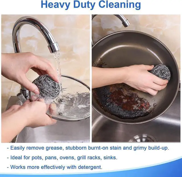 Alt view image 4 of 7 - Steel Wool Scrubber for Burnt & Tough Crusts, Dried Food 12 Pack