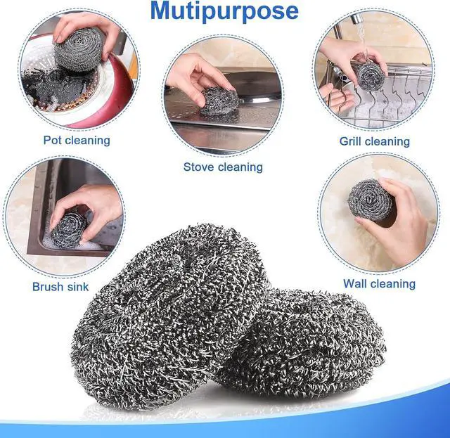 Alt view image 5 of 7 - Steel Wool Scrubber for Burnt & Tough Crusts, Dried Food 12 Pack
